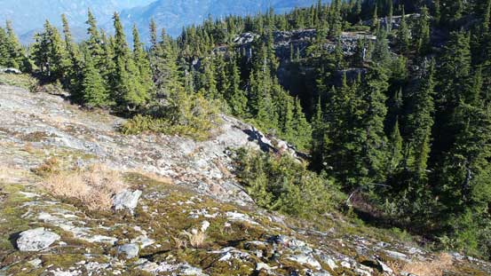 Descending the north side of false summit towards the col