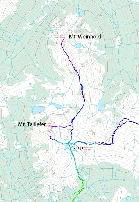 Scramble routes for Mt. Taillefer and Mt. Weinhold