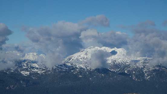 Rainbow Mountain trying to show up through the clouds