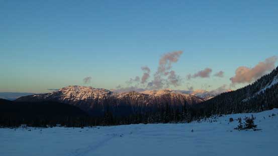 Evening glow on Whistler Mountain and part of the Fitzsimmons Range