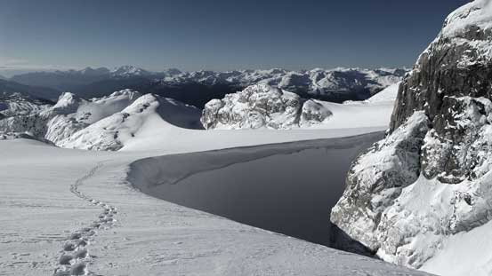 The scoop and my snowshoe tracks
