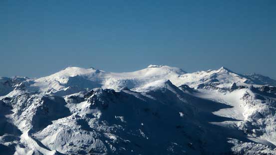 Pykett Peak and Icecap Peak behind the summit of Brandywine Mountain