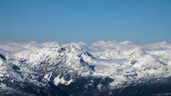 In the distance are peaks by Manatee Peak (behind Pemberton Icefield)