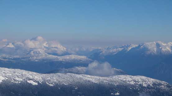 Peaks north of Pemberton. The Place Glacier Group on far right