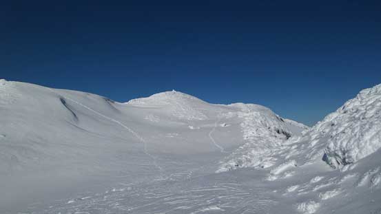Looking back at the summit and my tracks