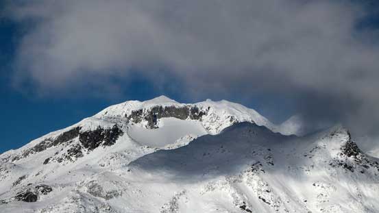 A zoomed-in view of Rainbow Mountain's summit