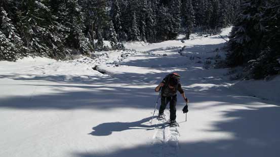 Snowshoeing up the short-cut (a blue ski run)