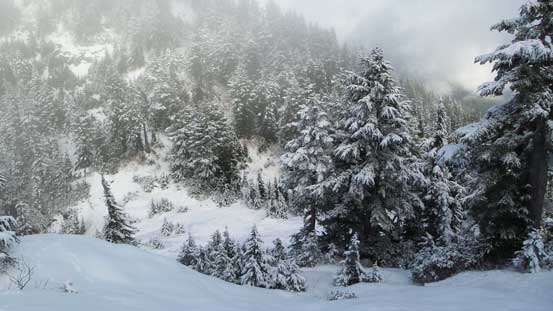 Looking into the col between south and north summits