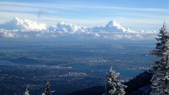 A zoomed-in view of the city of Vancouver