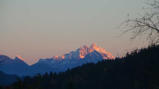 Alpenglow on Mt. Judge Howay from Highway 7 east of Mission