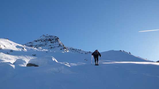 Into the alpine. Our objective ahead