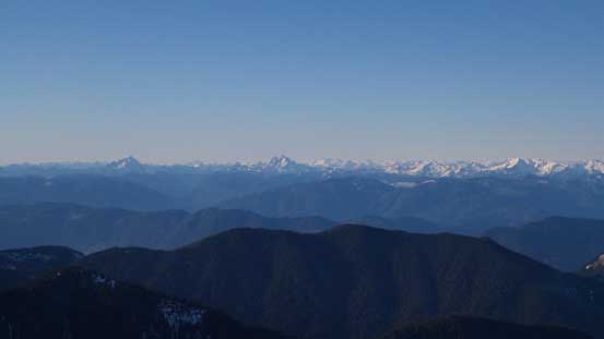 Peaks north of Fraser Valley including Robie Reid, Judge Howay and Clarke on the skyline