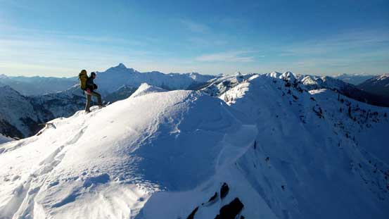 Alex on the highpoint. Note the huge cornice...