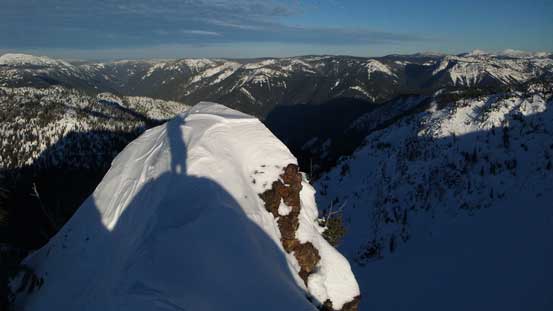 Looking down at one of the pinnacles on this summit
