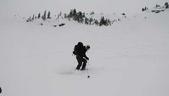 Me skiing down the lower portion of this face.. Photo by Alex