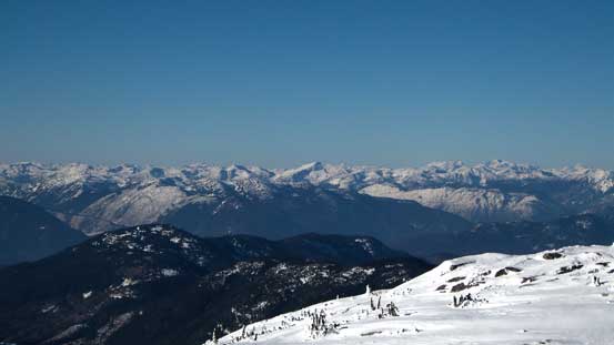 Peaks west of Fraser Canyon including Scuzzy (C) and Mehatl (R)