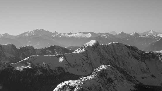 The Old Settler on the left skyline. Gamuza Peak in the foreground