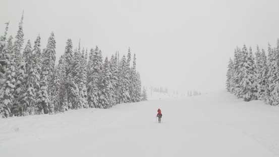 Skinning up the resort runs at the start