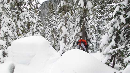 Matt ascending the boulder field