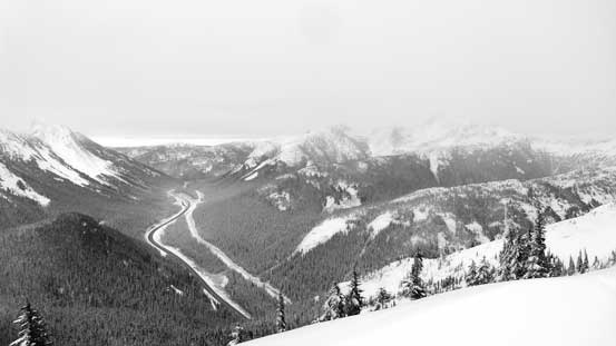 Looking down towards the highway and Coquihalla Pass