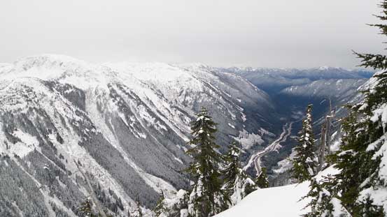 From the summit, looking down the valley that Highway 5 travels through