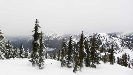 Looking back from the summit. Iago Peak on right