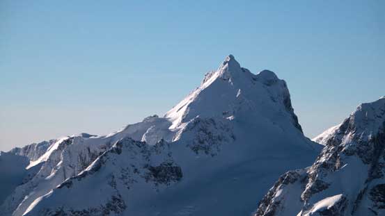 A closer look at Mt. Matier. The normal route goes up the right hand face