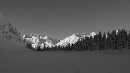 Partway across, looking ahead towards Cayoosh Mountain