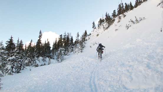 Alex leading across this slide path