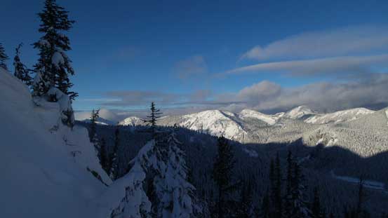 Looking towards Great Bear/Iago (center shot) - two peaks that we did last weekend