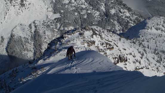 Alex coming up the corniced ridge