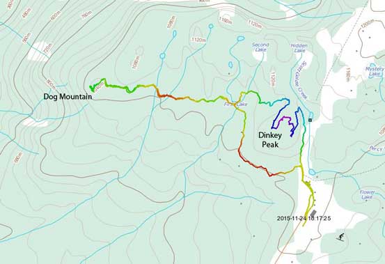 Dinkey Peak to Dog Mountain hiking route