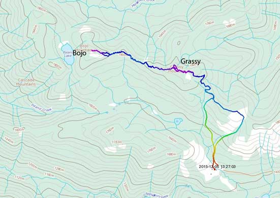 Grassy to Bojo ski traverse route