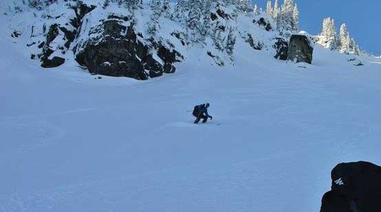 Me skiing down the E. Face. Photo by Alex