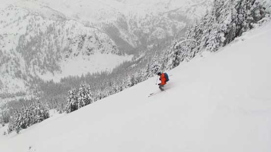 Ben dropping in the massive south slopes of White Lupine Ridge