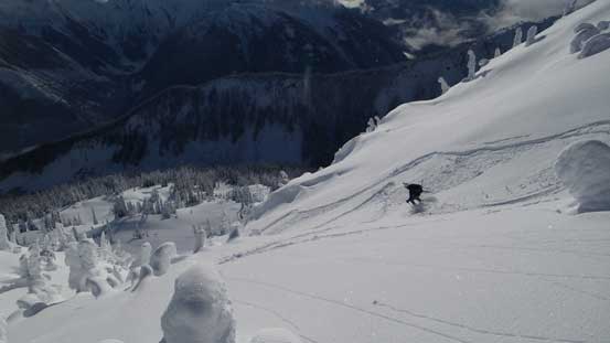 Alex dropping in this steep gully