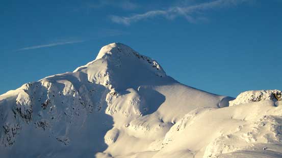 A closer look at Cloudraker Mountain. We climbed the face in shade