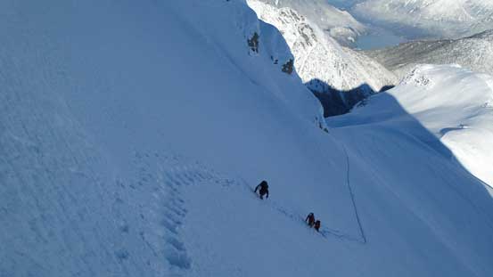 Climbing up the lower face