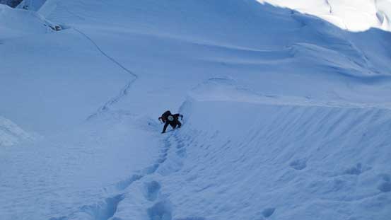 Climbing up the couloir
