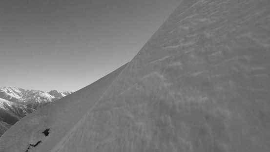 After the couloir, we had to traverse this slope to intersect the upper SE Ridge