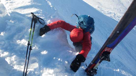 Ben climbing back up that short cornice step