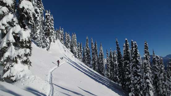 Ben traversing a big slope of the south shoulder of Shields Peak