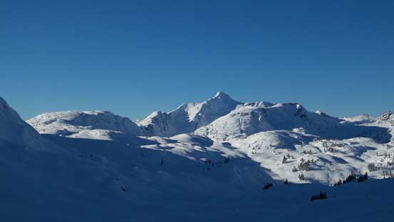 Up the broad valley between Long Peak and Arrowhead Mountain, looking back