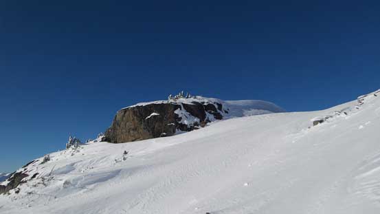 Here we traversed left of the rock outcrop