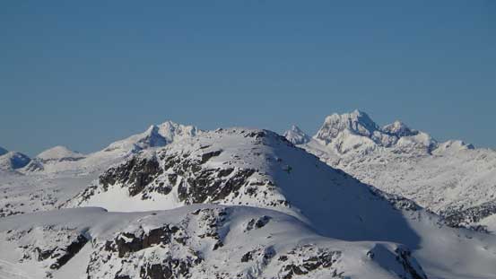 Mt. Matier rises behind the right hand shoulder of Tabletop Mountain