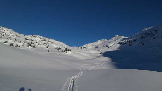 Looking back from the valley. The summit right of center