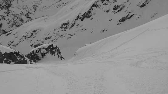 Looking down at the gully that we ascended (not the standard way)