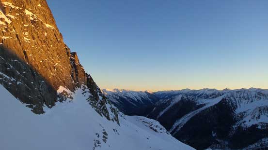 Looking over Joffre's cliff face towards the Eastern Duffey peaks