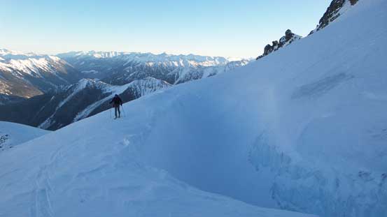 Alex skinning beside that crevasse.