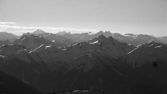 Cloudraker Mountain in foreground. Mt. Judge Howay on left skyline